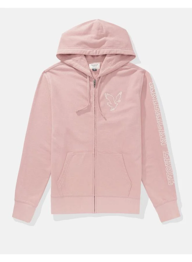 American Eagle AE Fleece Logo Graphic Zip-Up Hoodie