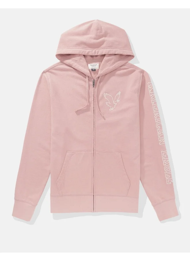 American Eagle AE Fleece Logo Graphic Zip-Up Hoodie