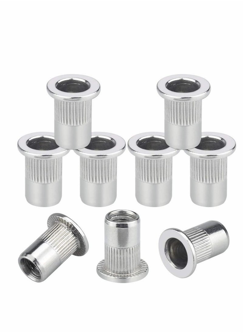 Excefore M6 Nut, 50 Pcs M6 Stainless Steel Rivet Nut, Flat Head Threaded Insert Nutsert Rivnuts, Fastener Rivet Nut Assortment Kit with Internal Threads (Sliver)  - Image 1