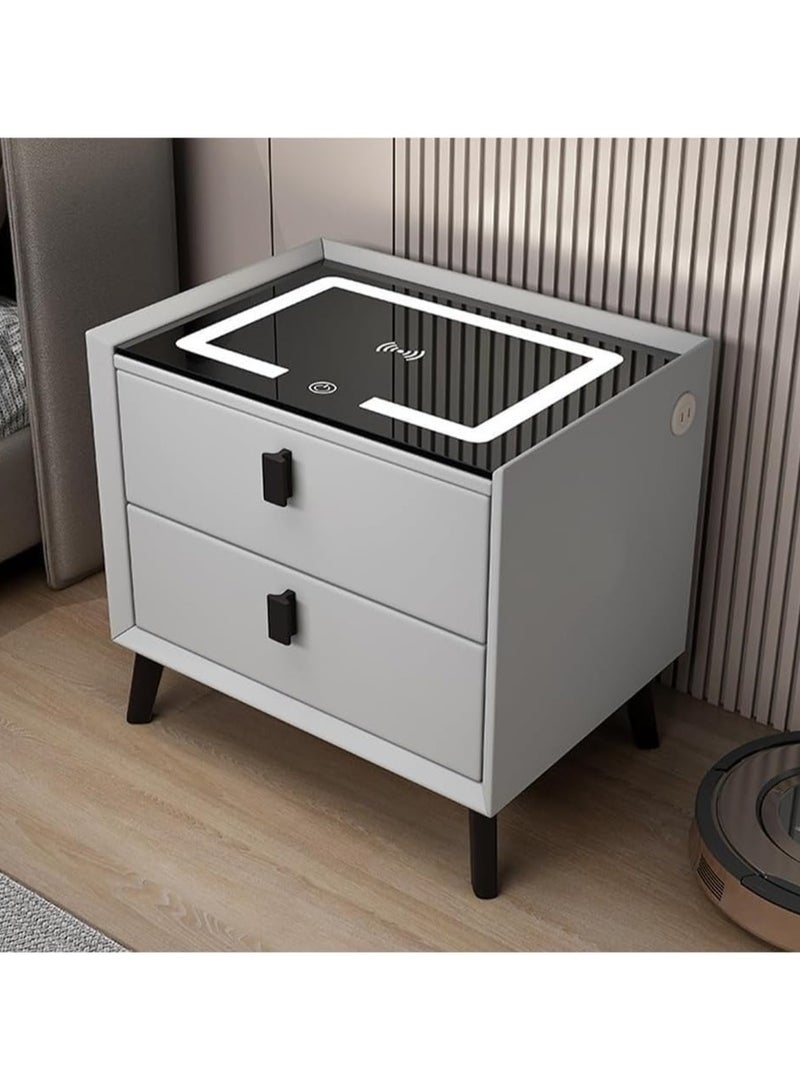 VUCATIN Smart Nightstands with Wireless Charging Station USB Port Modern Nightstands with 3 Color LED Lights Wooden End Side Table for Bedroom Dorm 2 Storage Drawers (Light Grey) - Image 5