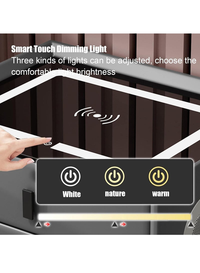 VUCATIN Smart Nightstands with Wireless Charging Station USB Port Modern Nightstands with 3 Color LED Lights Wooden End Side Table for Bedroom Dorm 2 Storage Drawers (Light Grey) - Image 2