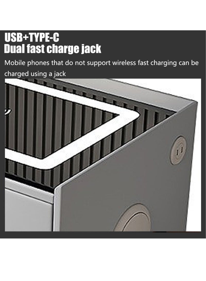 VUCATIN Smart Nightstands with Wireless Charging Station USB Port Modern Nightstands with 3 Color LED Lights Wooden End Side Table for Bedroom Dorm 2 Storage Drawers (Light Grey) - Image 3