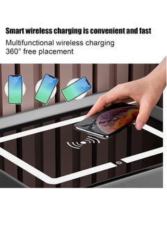 VUCATIN Smart Nightstands with Wireless Charging Station USB Port Modern Nightstands with 3 Color LED Lights Wooden End Side Table for Bedroom Dorm 2 Storage Drawers (Light Grey)  - Image 4