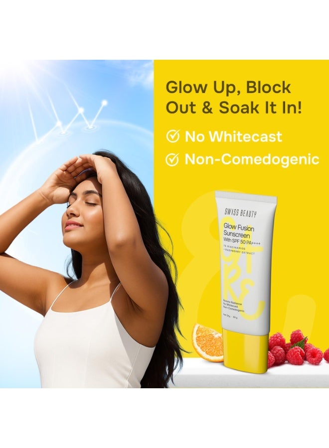 Swiss Beauty Care Glow Fusion Sunscreen SPF50 PA++++ | 1% Niacinamide & Raspberry Extract | Boosts Radiance | Fights Premature Signs Of Aging | 50gm - Image 5