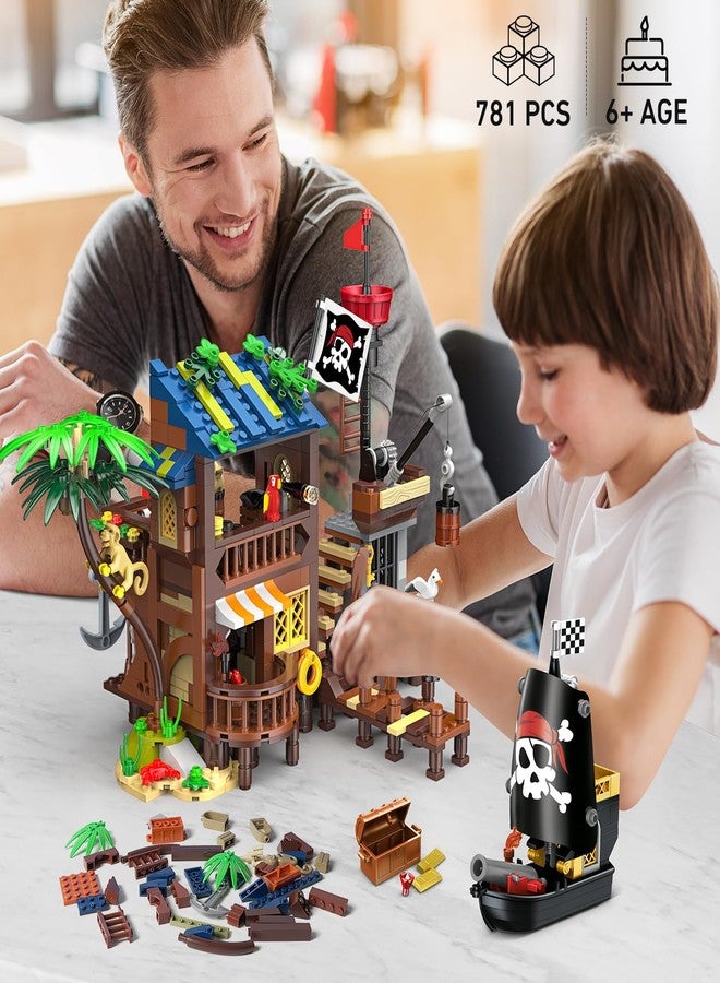 HOGOKIDS Pirate Ship House Building Set with LED Light - 3 Style Modes Pirate Wharf Supply Center Building Block Set, 781PCS STEM Bricks Kit for Kids Girls Boys Ages 6-12+ Birthday Gifts - Image 2