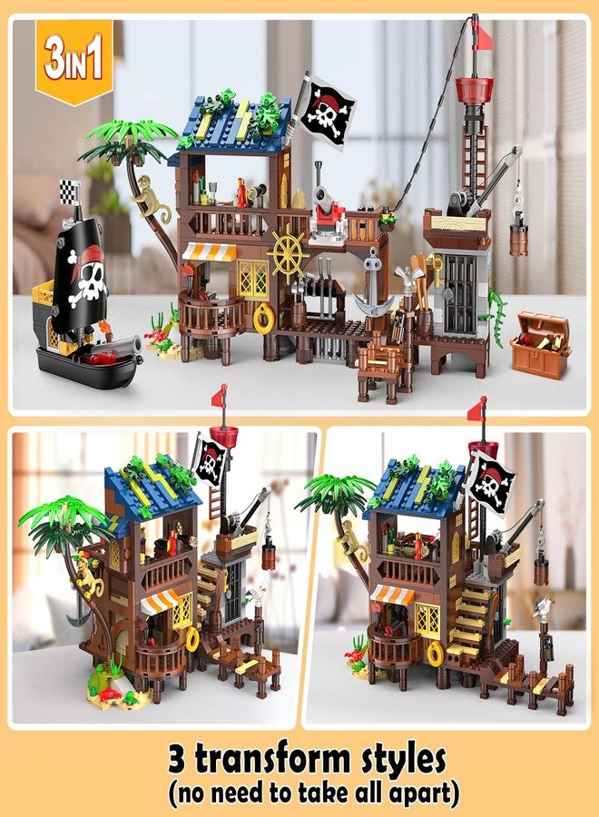 HOGOKIDS Pirate Ship House Building Set with LED Light - 3 Style Modes Pirate Wharf Supply Center Building Block Set, 781PCS STEM Bricks Kit for Kids Girls Boys Ages 6-12+ Birthday Gifts - Image 3