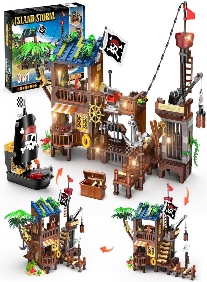 HOGOKIDS Pirate Ship House Building Set with LED Light - 3 Style Modes Pirate Wharf Supply Center Building Block Set, 781PCS STEM Bricks Kit for Kids Girls Boys Ages 6-12+ Birthday Gifts - Image 1