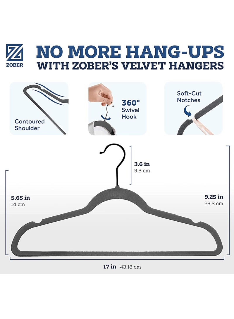 ZOBER Non-Slip Velvet Hangers With Black Hook - Space Saving 360° Swivel Hook Strong and Durable Clothes Hangers Hold Upto 10 Lbs, for Suits, Coats, Jackets, Pants, Dress Clothes (100 PACK, GREY) - Image 3