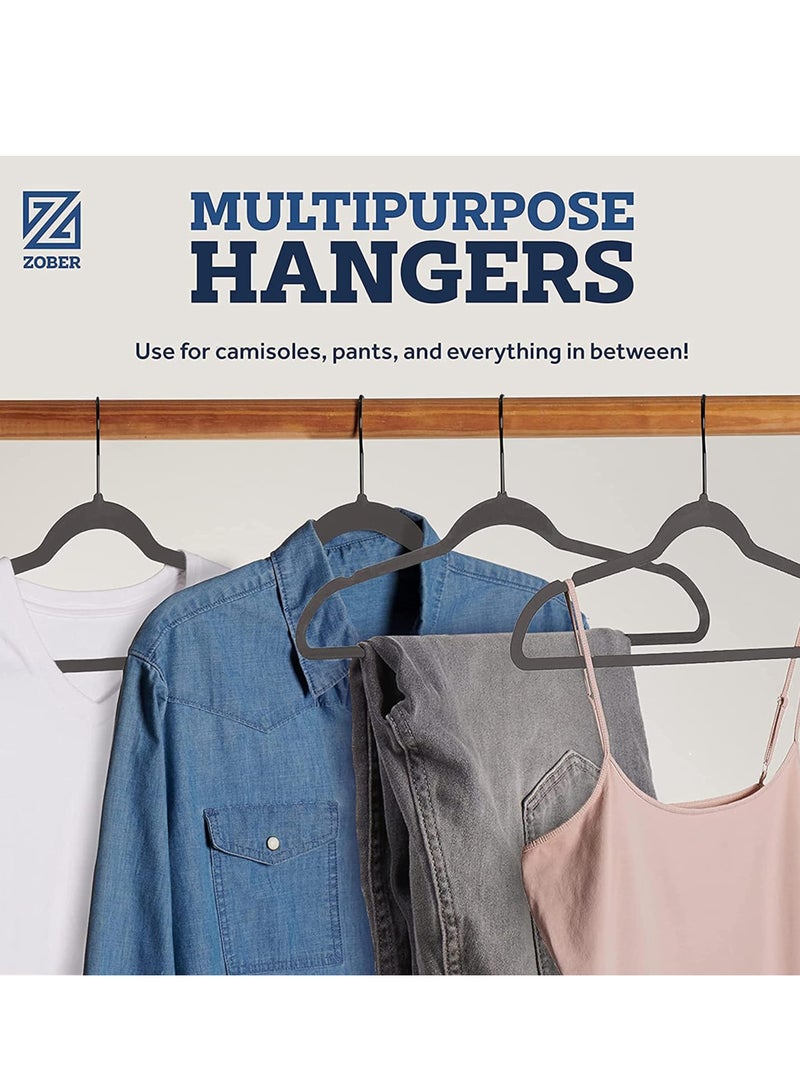 ZOBER Non-Slip Velvet Hangers With Black Hook - Space Saving 360° Swivel Hook Strong and Durable Clothes Hangers Hold Upto 10 Lbs, for Suits, Coats, Jackets, Pants, Dress Clothes (100 PACK, GREY) - Image 5