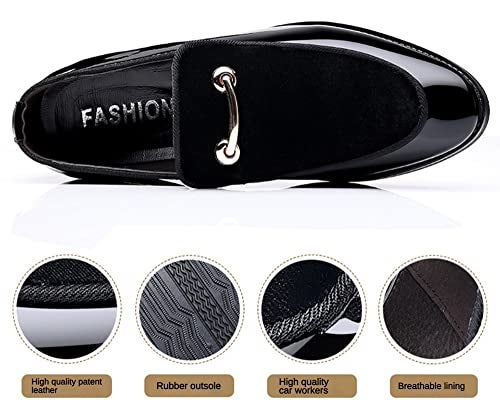 Fenlogft Men's Velvet Patent Leather Slip-on Dress Shoes Business and Parties Formal Events Smoking Slippers Loafers (Velvet Black,10) - Image 3