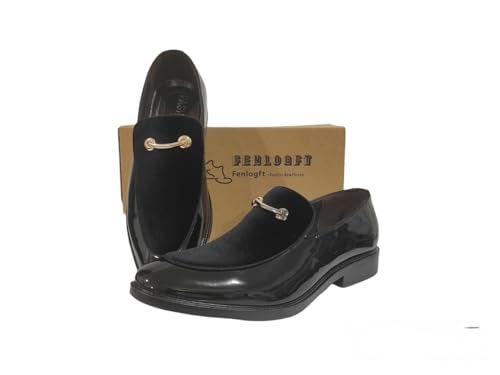 Fenlogft Men's Velvet Patent Leather Slip-on Dress Shoes Business and Parties Formal Events Smoking Slippers Loafers (Velvet Black,10) - Image 2