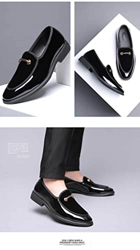 Fenlogft Men's Velvet Patent Leather Slip-on Dress Shoes Business and Parties Formal Events Smoking Slippers Loafers (Velvet Black,10) - Image 5
