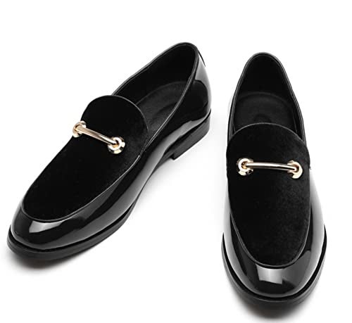 Fenlogft Men's Velvet Patent Leather Slip-on Dress Shoes Business and Parties Formal Events Smoking Slippers Loafers (Velvet Black,10) - Image 1