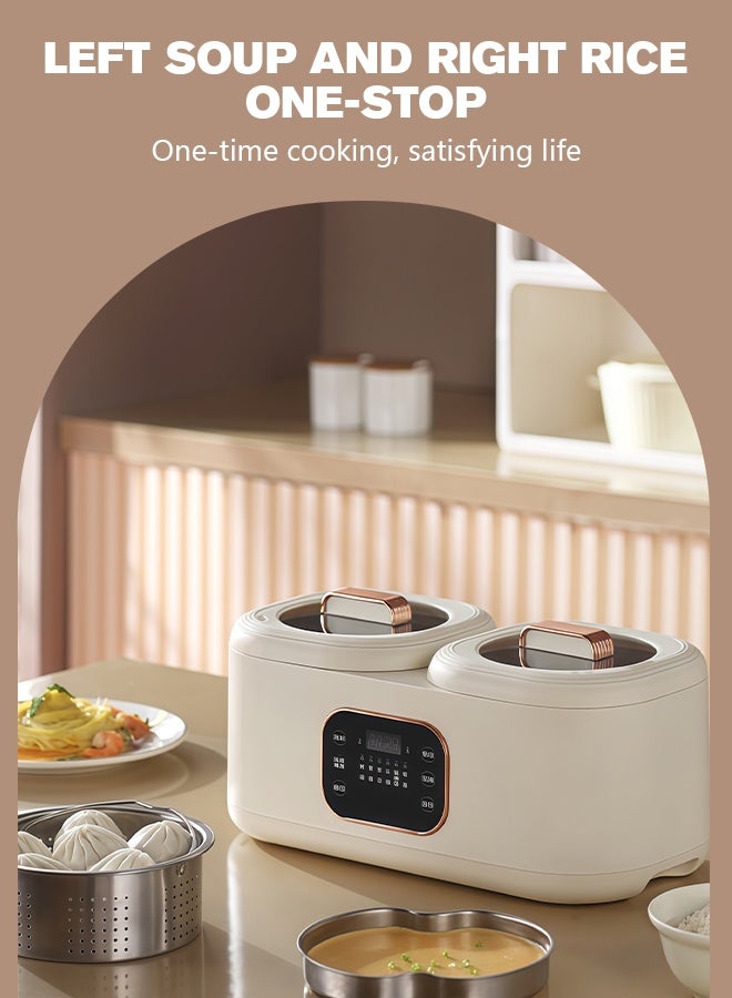 AiQi Dual Pot Smart Rice Cooker 3.4L (1.7L+1.7L) | Independent Temperature Control | 6 Cooking Modes | 24H Timer | Ceramic Non-Stick | Quiet & Energy Efficient - Image 3