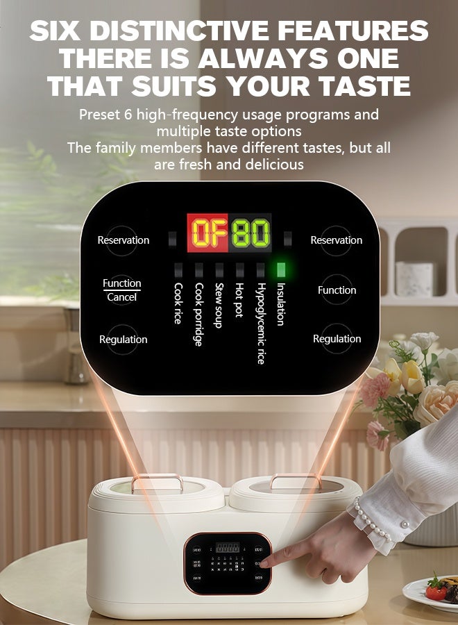 AiQi Dual Pot Smart Rice Cooker 3.4L (1.7L+1.7L) | Independent Temperature Control | 6 Cooking Modes | 24H Timer | Ceramic Non-Stick | Quiet & Energy Efficient - Image 2