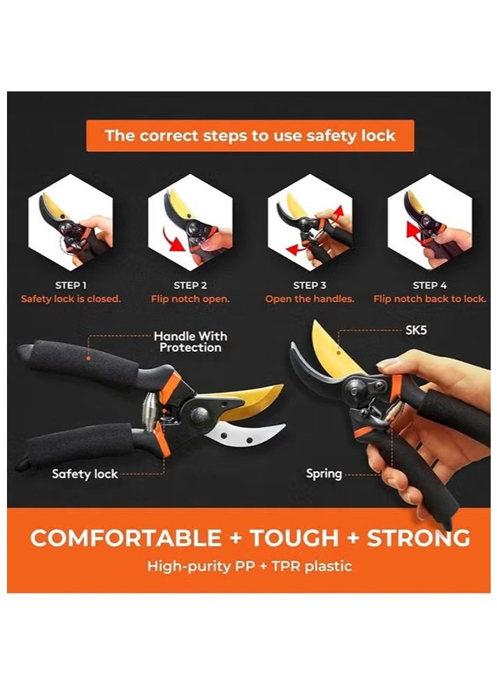 صاروخ فلاير مقصات تقليم الحدائق ، مقص الحدائق الموفر للعمالة ، مقص تجاوز الحديقة مقاس 8.66 بوصة مع شفرة فولاذية من سبائك SK5 ، مقبض مريح ، مثالي للبستانيين وبائعي الزهور والبستانيين لتقليم الأغصان والزهور بسهولة - Image 2