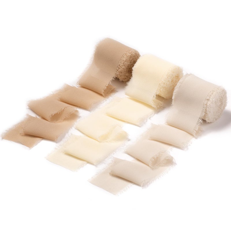 DORIS HOME 2" x21Yd Chiffon Ribbon for Flower Bouquet, Sand & Nude Fabric Ribbon for Gift Wrapping, Handmade Frayed Ribbon for Wedding/Christmas Decorations - Image 1