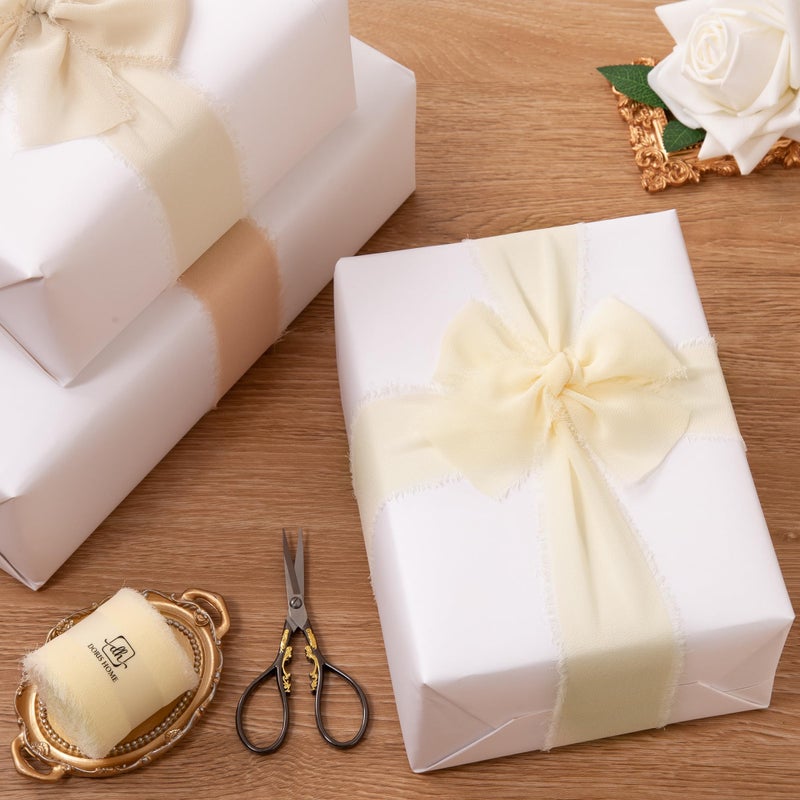 DORIS HOME 2" x21Yd Chiffon Ribbon for Flower Bouquet, Sand & Nude Fabric Ribbon for Gift Wrapping, Handmade Frayed Ribbon for Wedding/Christmas Decorations - Image 5