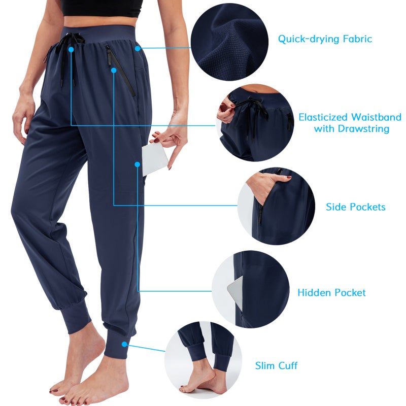 Running Pants: Large Grey Stretch Fabric - Quick-Drying Workout Leggings With Zippered Hidden Pockets Drawstring Waist Tapered Legs for Women’s Gym Yoga Hiking Lounging - Image 5