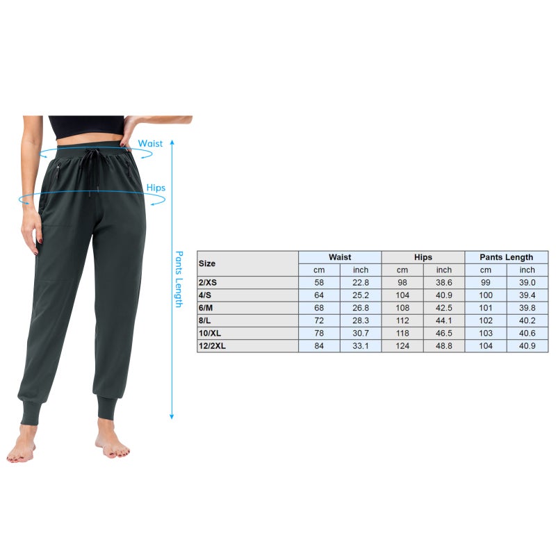 Running Pants: Large Grey Stretch Fabric - Quick-Drying Workout Leggings With Zippered Hidden Pockets Drawstring Waist Tapered Legs for Women’s Gym Yoga Hiking Lounging - Image 2