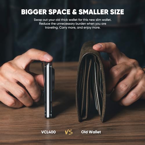 VULKIT Minimalist Slim Wallet for Mens with Money Clip- RFID Blocking with AirTag Holder Design Metal Wallet, Space Grey - Image 4