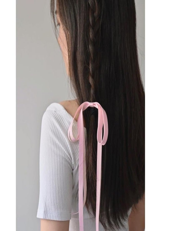 Minta 5 Pcs Luxury Hair Ribbon Bow Hair Ribbon Ties Tassel Long Ribbon Bow Hair Ties Scrunchies Ponytail Holder Scrunchie for Women Black/Beige/Blue/Purple/Pink (5pcs) - Image 3