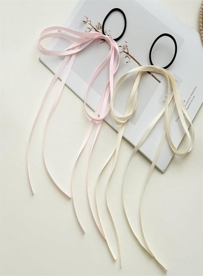 Minta 5 Pcs Luxury Hair Ribbon Bow Hair Ribbon Ties Tassel Long Ribbon Bow Hair Ties Scrunchies Ponytail Holder Scrunchie for Women Black/Beige/Blue/Purple/Pink (5pcs) - Image 5