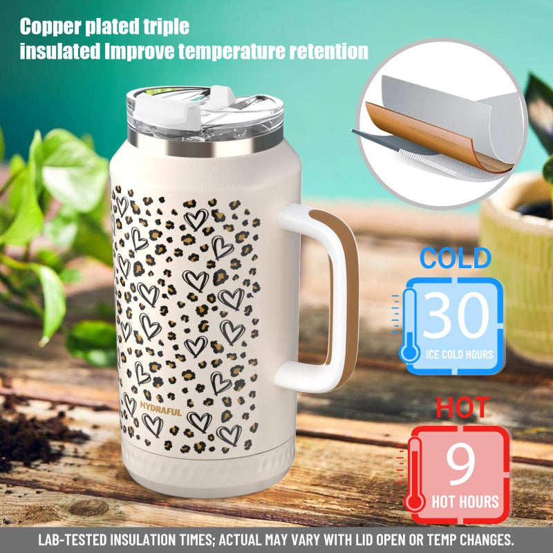 Hydraful 64 oz Tumbler with Handle and Straw - 100% Leak-Proof - Insulated Cup Reusable Stainless Steel Large Water Bottle Travel Mug for Gym, Hiking, and Camping - Gifts for Women Men Him Her - Image 2
