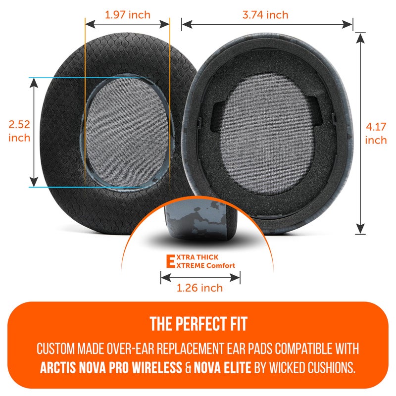 WC Freeze Nova Pro Wireless - Cooling Gel Earpads for Arctis Nova Pro Wireless & Nova Elite (Doesnâ€™t Fit Other Models), by Wicked Cushions, Extra Thick & Comfortable | Black Camo - Image 5
