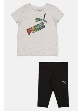 Toddlers Girl 2 Pc Brand Logo Tee And Shorts Set, Grey