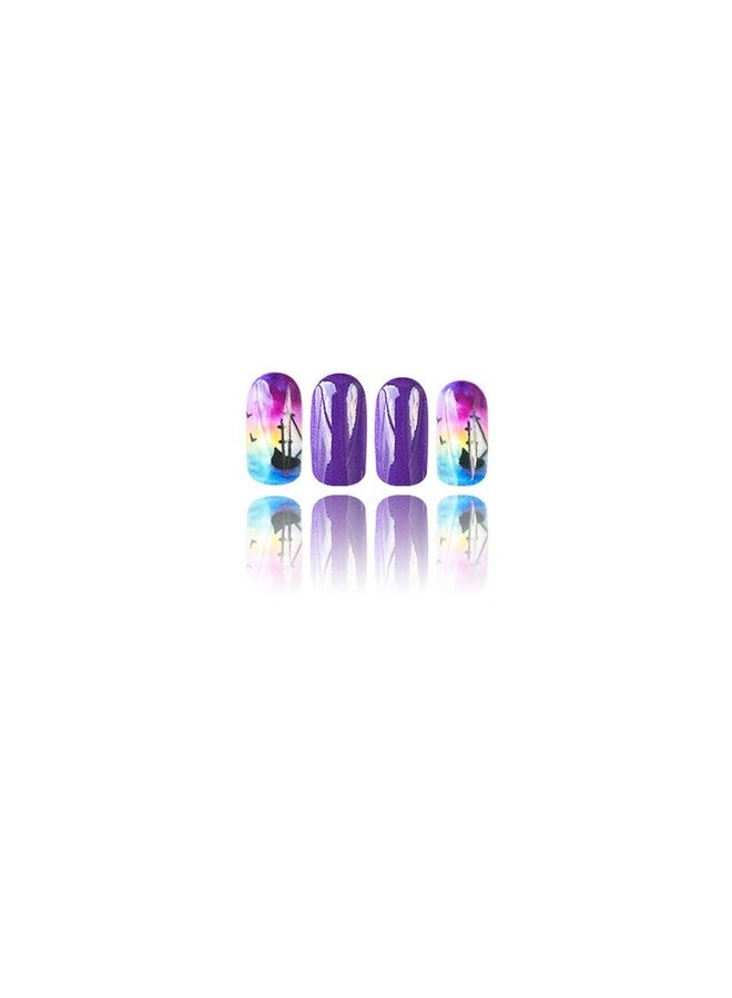 GRITOSE Summer Press on Nails Purple Fake Nails Full Cover Short Square Glue on Nails with Coconut Tree Sea designs Stick on Nails Glossy Reusable Acrylic Nails for Women Beach Manicure24pcs - Image 5