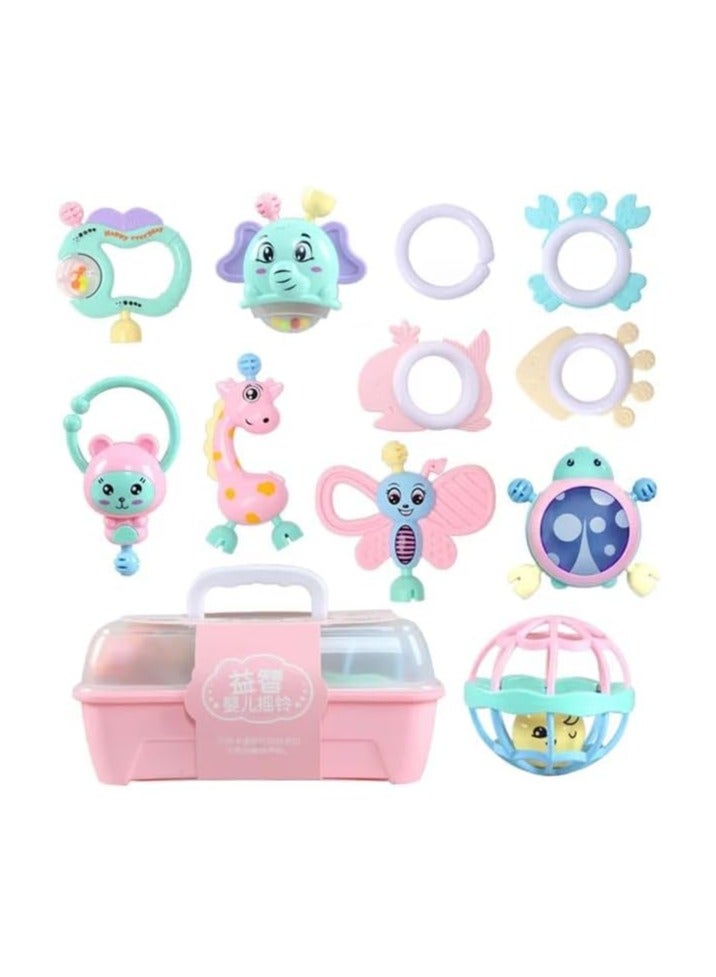 شخالييل أطفال سيليكون ناعمة - 11 قطعة | صندوق شخلييل للأطفال حديثي الولادة | ألعاب عضاضة وشخليلة للرضع | شخالييل بوكس بيبي آمن وسوفت - Image 1