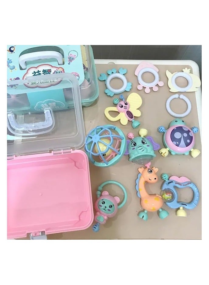 شخالييل أطفال سيليكون ناعمة - 11 قطعة | صندوق شخلييل للأطفال حديثي الولادة | ألعاب عضاضة وشخليلة للرضع | شخالييل بوكس بيبي آمن وسوفت - Image 2