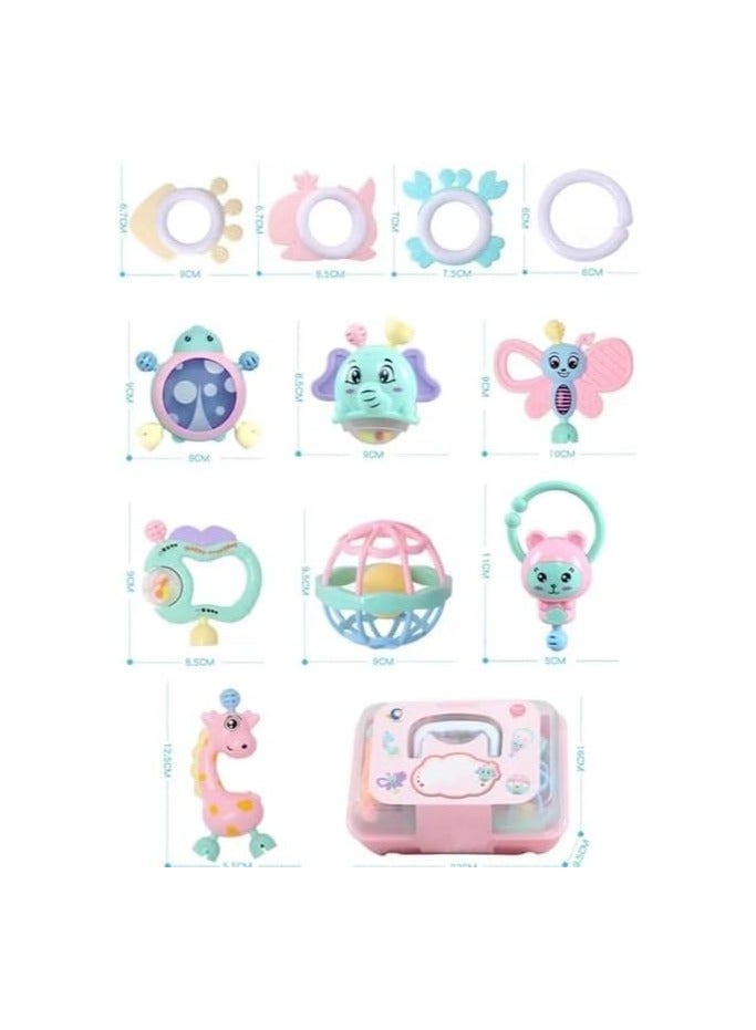 شخالييل أطفال سيليكون ناعمة - 11 قطعة | صندوق شخلييل للأطفال حديثي الولادة | ألعاب عضاضة وشخليلة للرضع | شخالييل بوكس بيبي آمن وسوفت - Image 4