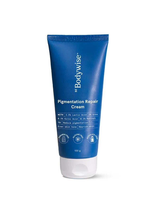 Be Bodywise Pigmentation Cream 100Gm | 2.5% Lactic Acid, 2% Urea, Retinol & Kojic Acid | Reduces Tan, Pigmentation & Evens Skin Tone | Treats Dark Patches & Rough Skin On Elbows, Knees, Back Of Neck & Thighs | For Daily Use  - Image 1