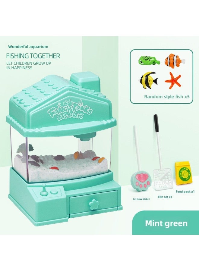 Children's Simulation Fish Tank Toy Electric Mini Aquarium Light Fishing Children's Toy Shaking Sound Generation-Color:Mint Green - Image 1