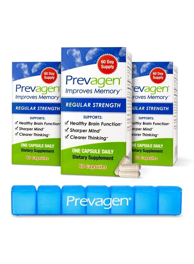 Prevagen Improves Memory - Regular Strength 10mg, 60 Capsules |3 Pack| Apoaequorin & Vitamin D & Prevagen 7-Day Pill Minder | Brain Supplement for Better Brain Health, Supports Healthy Brain Function - Image 1