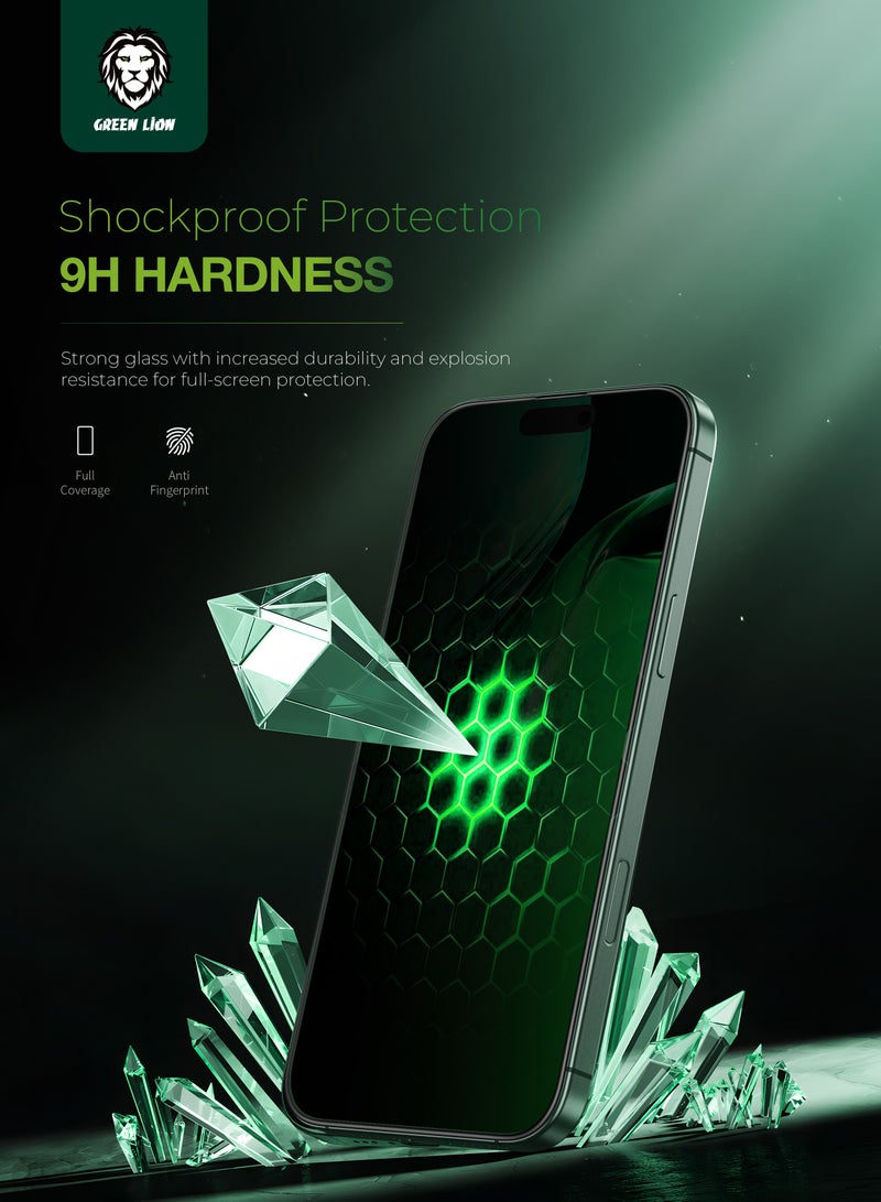 جرين ليون واقي شاشة iPhone 16 Pro  زجاج ثلاثي الأبعاد من السيليكون عالي الدقة / مضاد للخدش / مضاد لبصمات الأصابع / تم اختباره للصدمات حتى عمق 1.8 متر / مقاوم للغبار / خالٍ من الفقاعات / مقاوم للشحوم - حافة سوداء / شفاف - Image 2