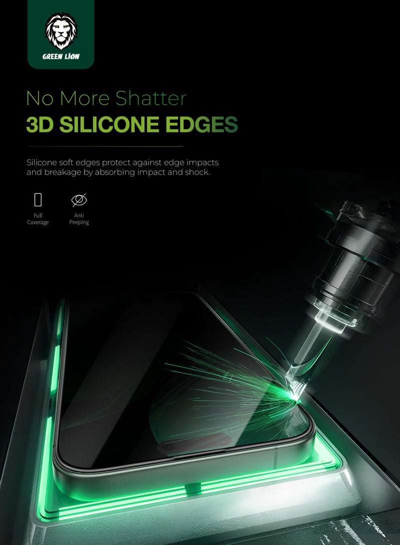 جرين ليون واقي شاشة iPhone 16 Pro  زجاج ثلاثي الأبعاد من السيليكون عالي الدقة / مضاد للخدش / مضاد لبصمات الأصابع / تم اختباره للصدمات حتى عمق 1.8 متر / مقاوم للغبار / خالٍ من الفقاعات / مقاوم للشحوم - حافة سوداء / شفاف - Image 3