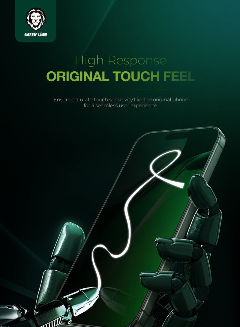 جرين ليون واقي شاشة iPhone 16 Pro  زجاج ثلاثي الأبعاد من السيليكون عالي الدقة / مضاد للخدش / مضاد لبصمات الأصابع / تم اختباره للصدمات حتى عمق 1.8 متر / مقاوم للغبار / خالٍ من الفقاعات / مقاوم للشحوم - حافة سوداء / شفاف - Image 5