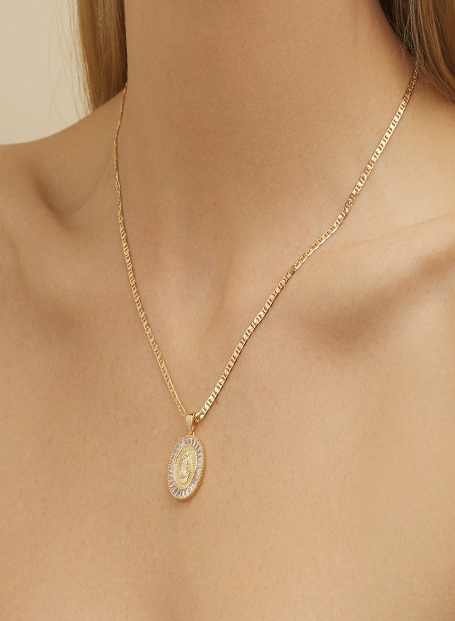Barzel 18K Gold Plated Flat Mariner/Marina 060 3MM Chain Necklace With Cubic Zirconia Virgin Mary Guadalupe Charm Pendant, 20 inches, Metal, Cubic Zirconia - Image 3