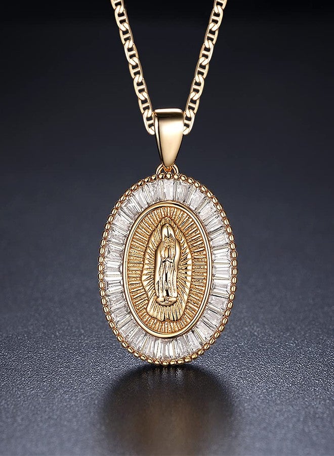 Barzel 18K Gold Plated Flat Mariner/Marina 060 3MM Chain Necklace With Cubic Zirconia Virgin Mary Guadalupe Charm Pendant, 20 inches, Metal, Cubic Zirconia - Image 4