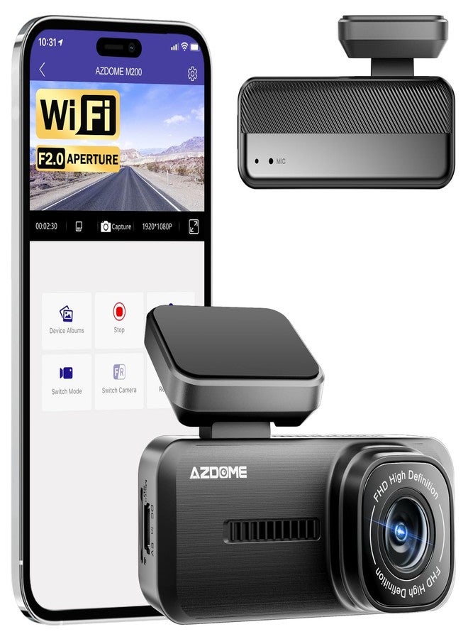 Azdome M200 Mini Dash Cam WiFi Dashcam, 1080P Front Dash Camera for Cars, Hidden Car Camera with 24H Parking Mode G-Sensor Night Vision, AZDOME APP, Loop Recording, Support 128GB Max, Easy to Install - Image 1