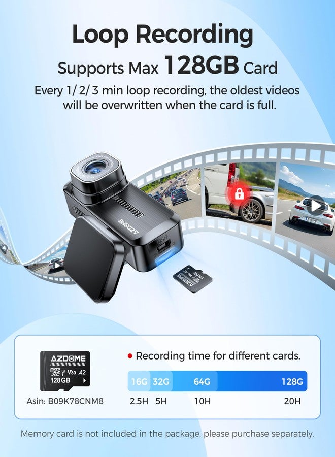 Azdome M200 Mini Dash Cam WiFi Dashcam, 1080P Front Dash Camera for Cars, Hidden Car Camera with 24H Parking Mode G-Sensor Night Vision, AZDOME APP, Loop Recording, Support 128GB Max, Easy to Install - Image 4