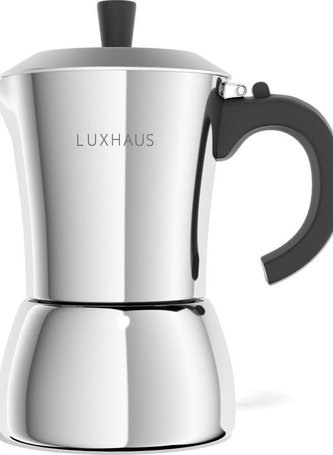 LUXHAUS Moka Pot - 9 Cup Stovetop Espresso Maker - 100% Stainless Steel Italian and Cuban Mocha Coffee Maker - Image 1
