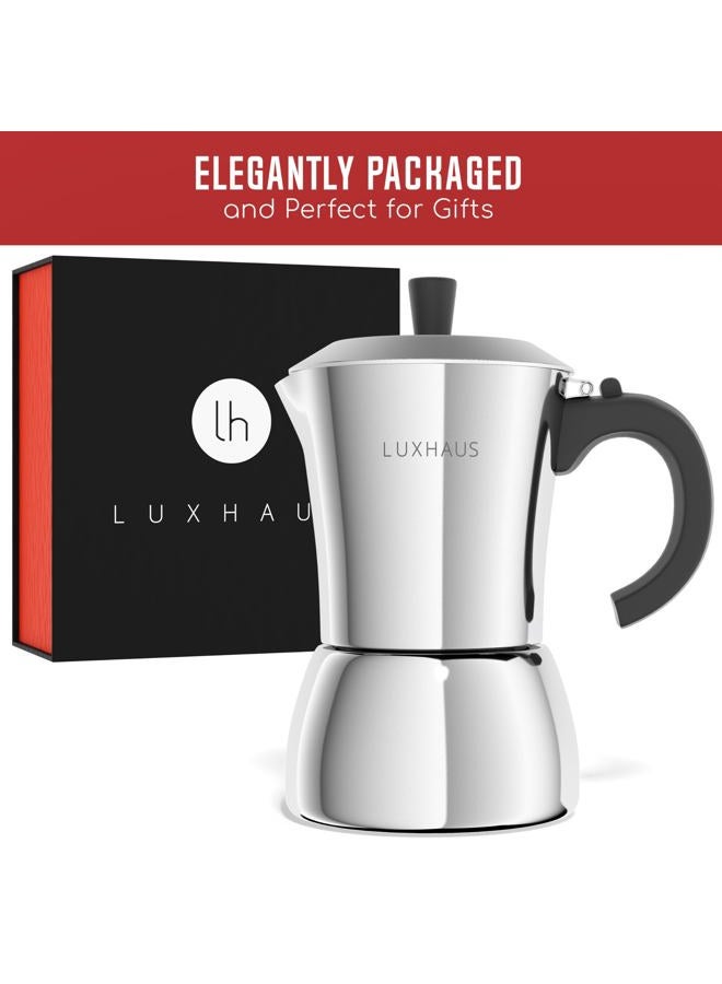 LUXHAUS Moka Pot - 9 Cup Stovetop Espresso Maker - 100% Stainless Steel Italian and Cuban Mocha Coffee Maker - Image 2