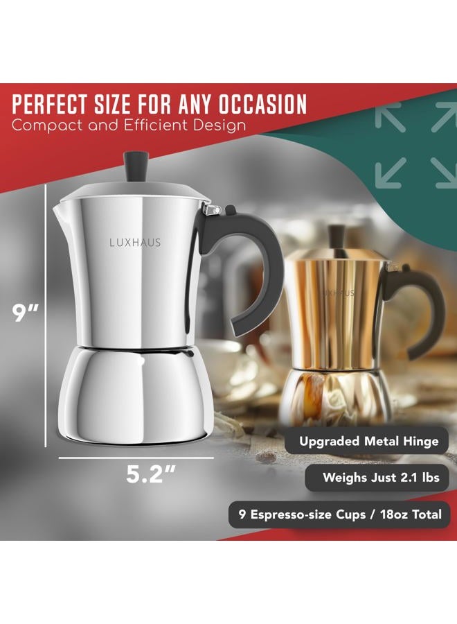 LUXHAUS Moka Pot - 9 Cup Stovetop Espresso Maker - 100% Stainless Steel Italian and Cuban Mocha Coffee Maker - Image 4