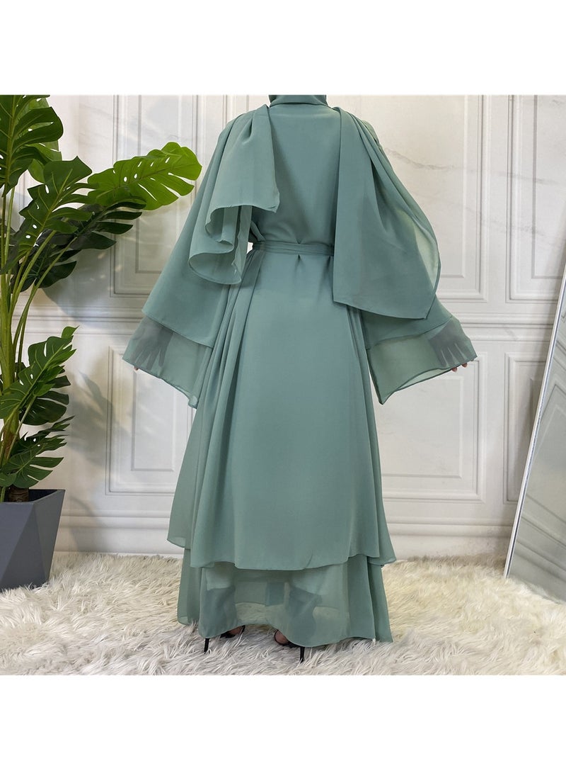 إسكدنيا Women Abaya, Comfortable Muslim Dress Solid Loose Fit Long Cardigan Hijab, Durable And Breathable Robe Open Front Kaftan Maxi Dress For Women Teens, (Size XL, Light Green) - Image 2