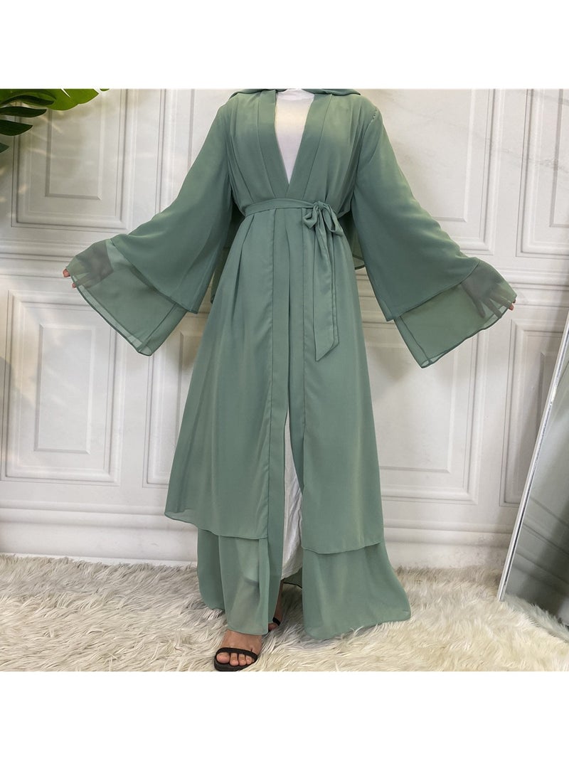 إسكدنيا Women Abaya, Comfortable Muslim Dress Solid Loose Fit Long Cardigan Hijab, Durable And Breathable Robe Open Front Kaftan Maxi Dress For Women Teens, (Size XL, Light Green) - Image 1