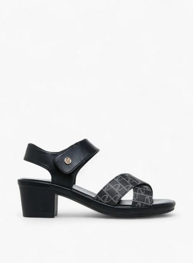 Paprika Monogram Print Sandals With Block Heels